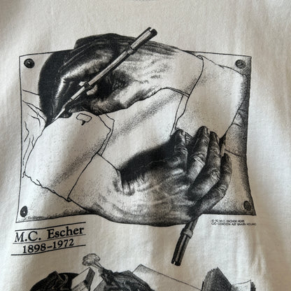 90's M.C.Escher エッシャー アート マルチプリントスウェット 白(XL)/C0188S-SO