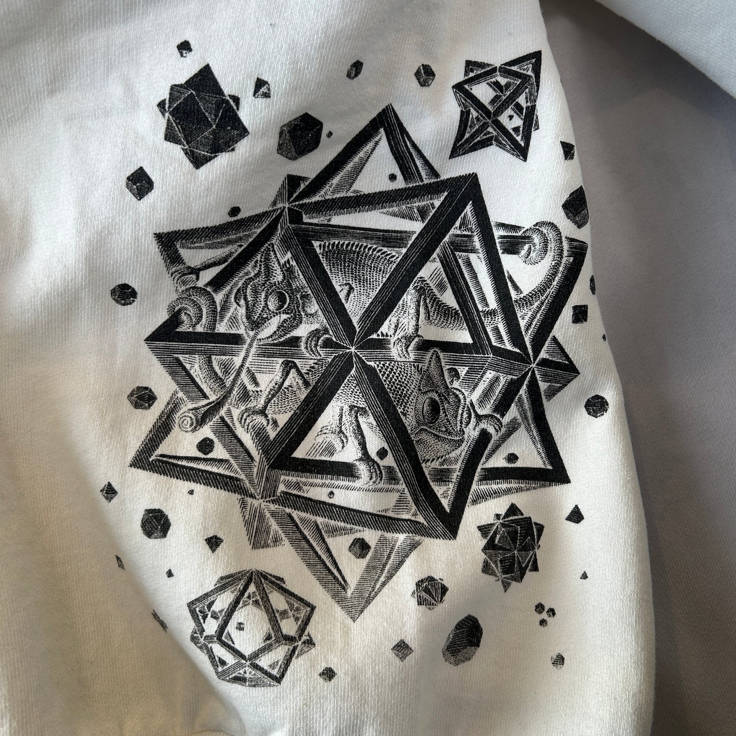 90's M.C.Escher エッシャー アート マルチプリントスウェット 白(XL)/C0188S-SO