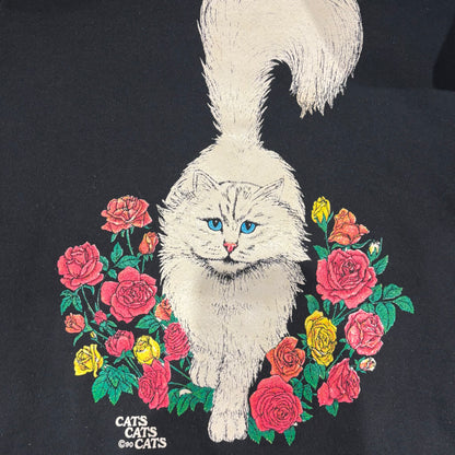 90's Fruit of the loom ペルシャ猫と薔薇 両面プリントスウェット 黒 (XXL)/B2855S-SO