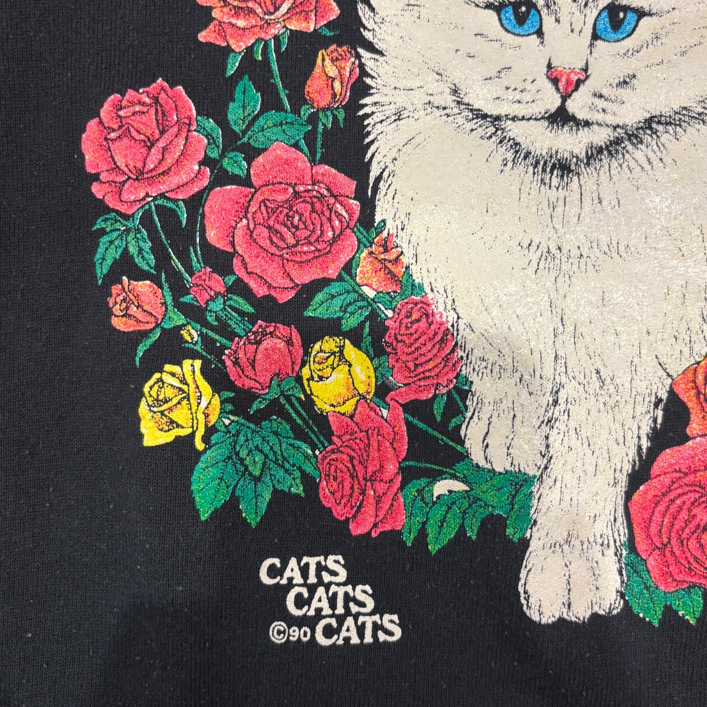 90's Fruit of the loom ペルシャ猫と薔薇 両面プリントスウェット 黒 (XXL)/B2855S-SO