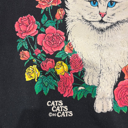 90's Fruit of the loom ペルシャ猫と薔薇 両面プリントスウェット 黒 (XXL)/B2855S-SO