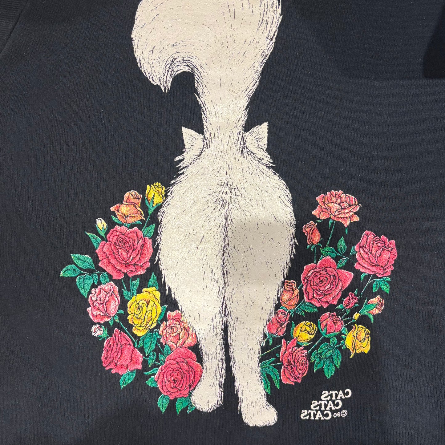 90's Fruit of the loom ペルシャ猫と薔薇 両面プリントスウェット 黒 (XXL)/B2855S-SO
