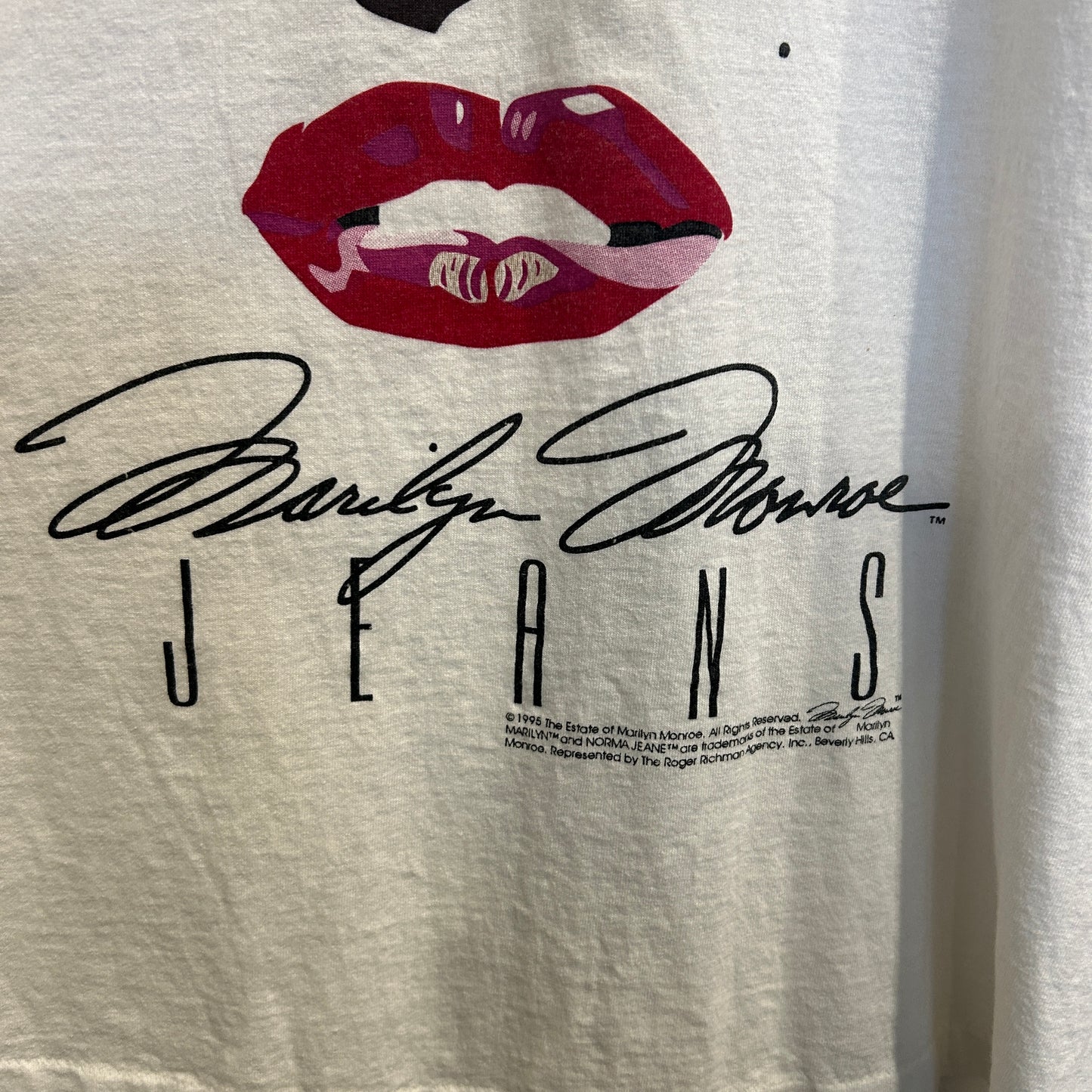 90's Marilyn Monroe jeans マリリン・モンロー Tシャツ 白 (サイズ不明)/A8468T-SO