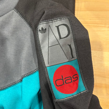 90's Adidas アディダス マルチカラーラグランスウェット 左袖パッチ 黒赤灰水色 (サイズ不明)/B0190S-SO