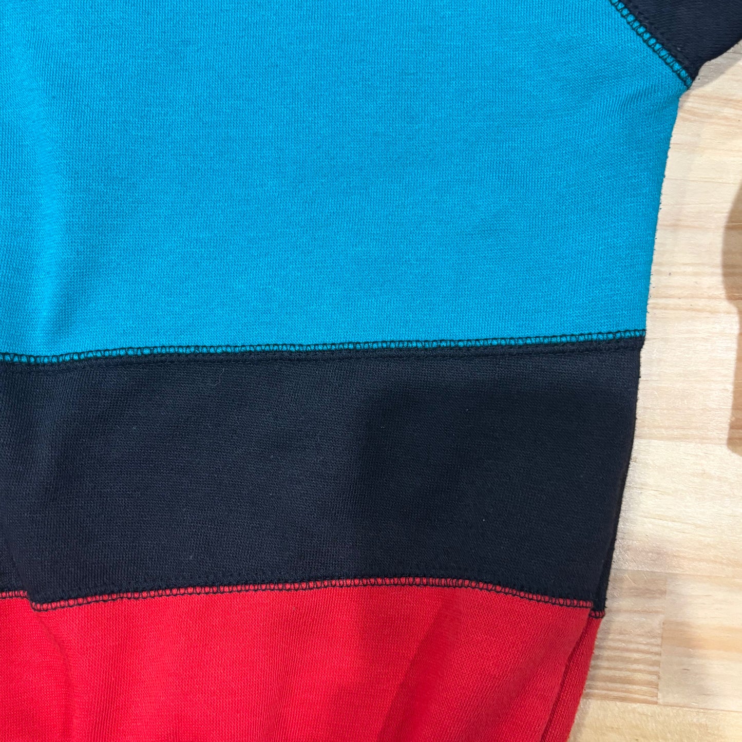 90's Adidas アディダス マルチカラーラグランスウェット 左袖パッチ 黒赤灰水色 (サイズ不明)/B0190S-SO