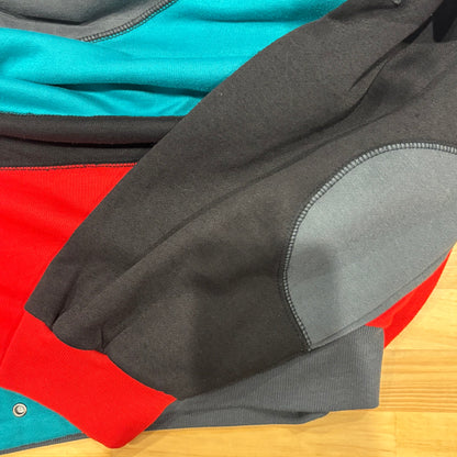 90's Adidas アディダス マルチカラーラグランスウェット 左袖パッチ 黒赤灰水色 (サイズ不明)/B0190S-SO