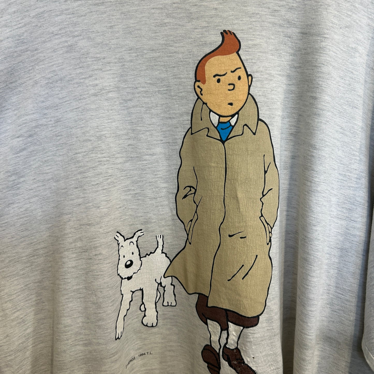 90's タンタンの冒険 タンタン キャラクターTシャツ 白 (サイズ不明)/A3690T-SO