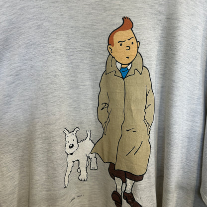 90's タンタンの冒険 タンタン キャラクターTシャツ 白 (サイズ不明)/A3690T-SO