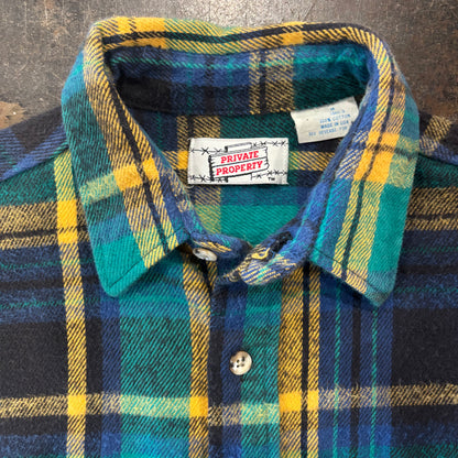 80's  PRIVATE PROERTY タータンチェック ネルシャツ 緑、青、黄色 M /A8491SH-SO