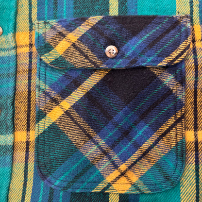 80's  PRIVATE PROERTY タータンチェック ネルシャツ 緑、青、黄色 M /A8491SH-SO