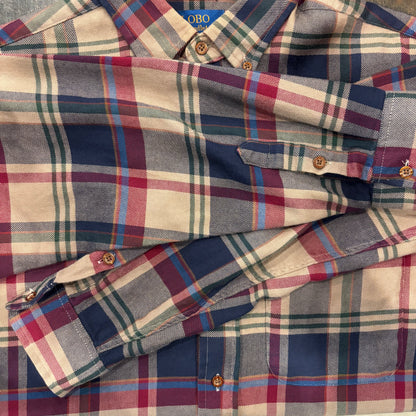 90's  LOBO by Pendleton  タータンチェック ネルシャツ ベージュ、ネイビー、ワインレッド L /A6344SH-SO