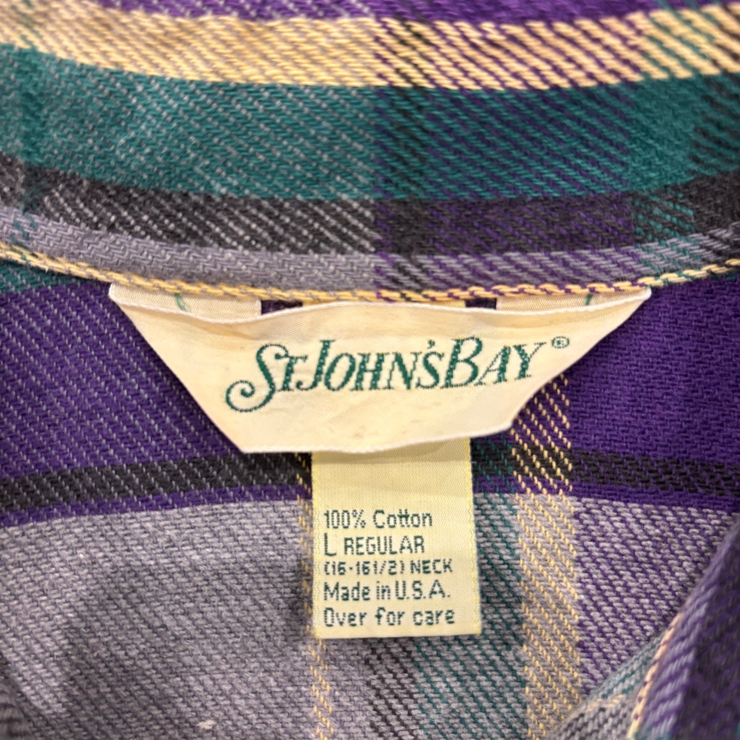 80's  STJOHN'S BAY USA製 タータンチェック ネルシャツ 緑 紫 (L) /A8504SH-SO