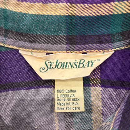 80's  STJOHN'S BAY USA製 タータンチェック ネルシャツ 緑 紫 (L) /A8504SH-SO