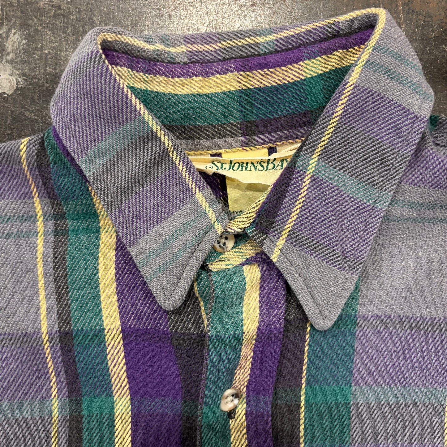 80's  STJOHN'S BAY USA製 タータンチェック ネルシャツ 緑 紫 (L) /A8504SH-SO