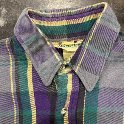 80's  STJOHN'S BAY USA製 タータンチェック ネルシャツ 緑 紫 (L) /A8504SH-SO