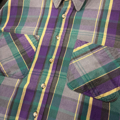 80's  STJOHN'S BAY USA製 タータンチェック ネルシャツ 緑 紫 (L) /A8504SH-SO
