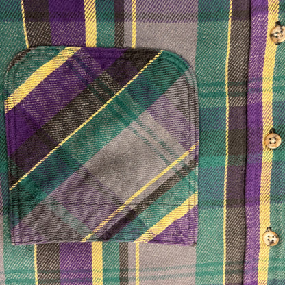 80's  STJOHN'S BAY USA製 タータンチェック ネルシャツ 緑 紫 (L) /A8504SH-SO