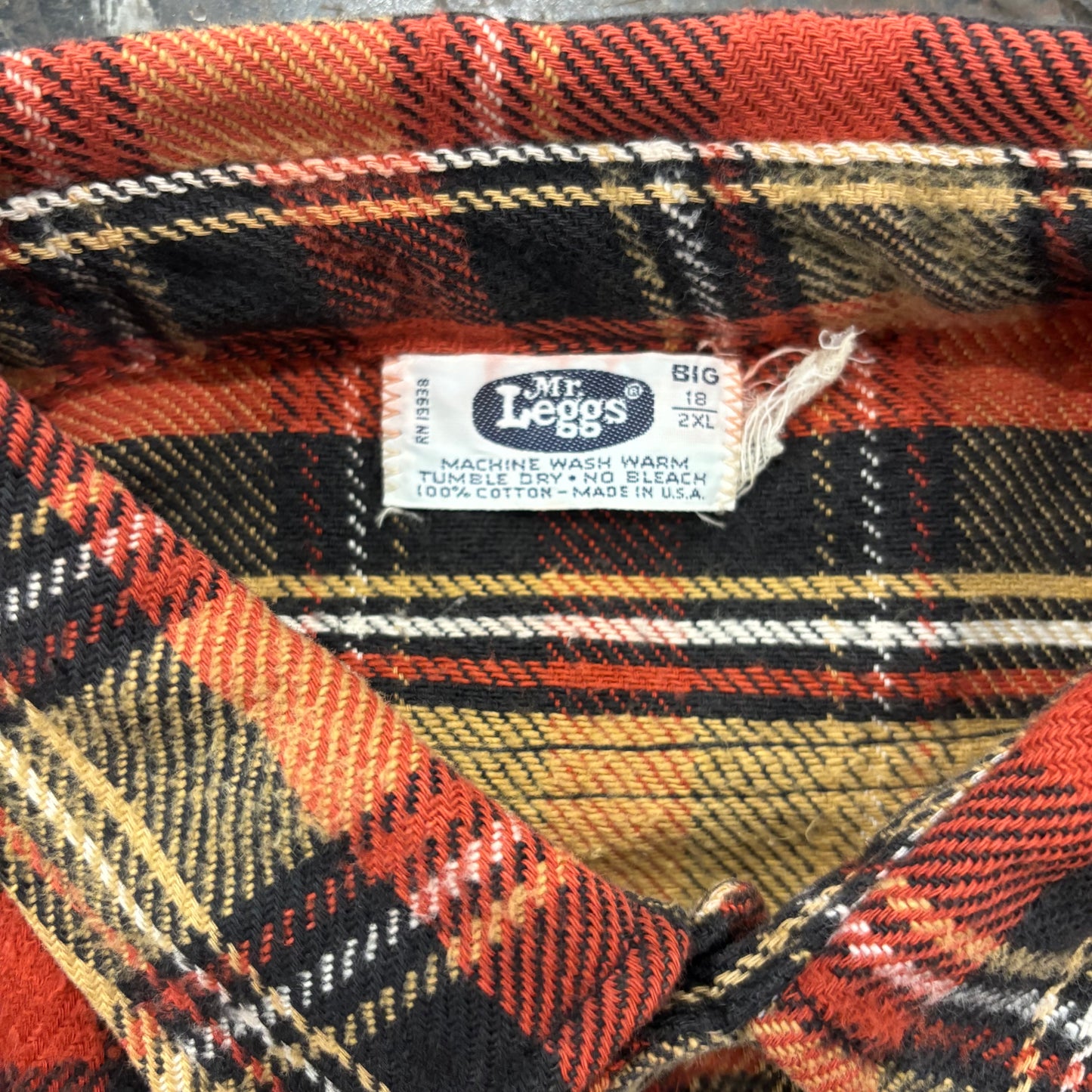 70's  Mr.Leggs USA製 タータンチェック ネルシャツ 朱色 ベージュ 2XL /A5654SH-SO