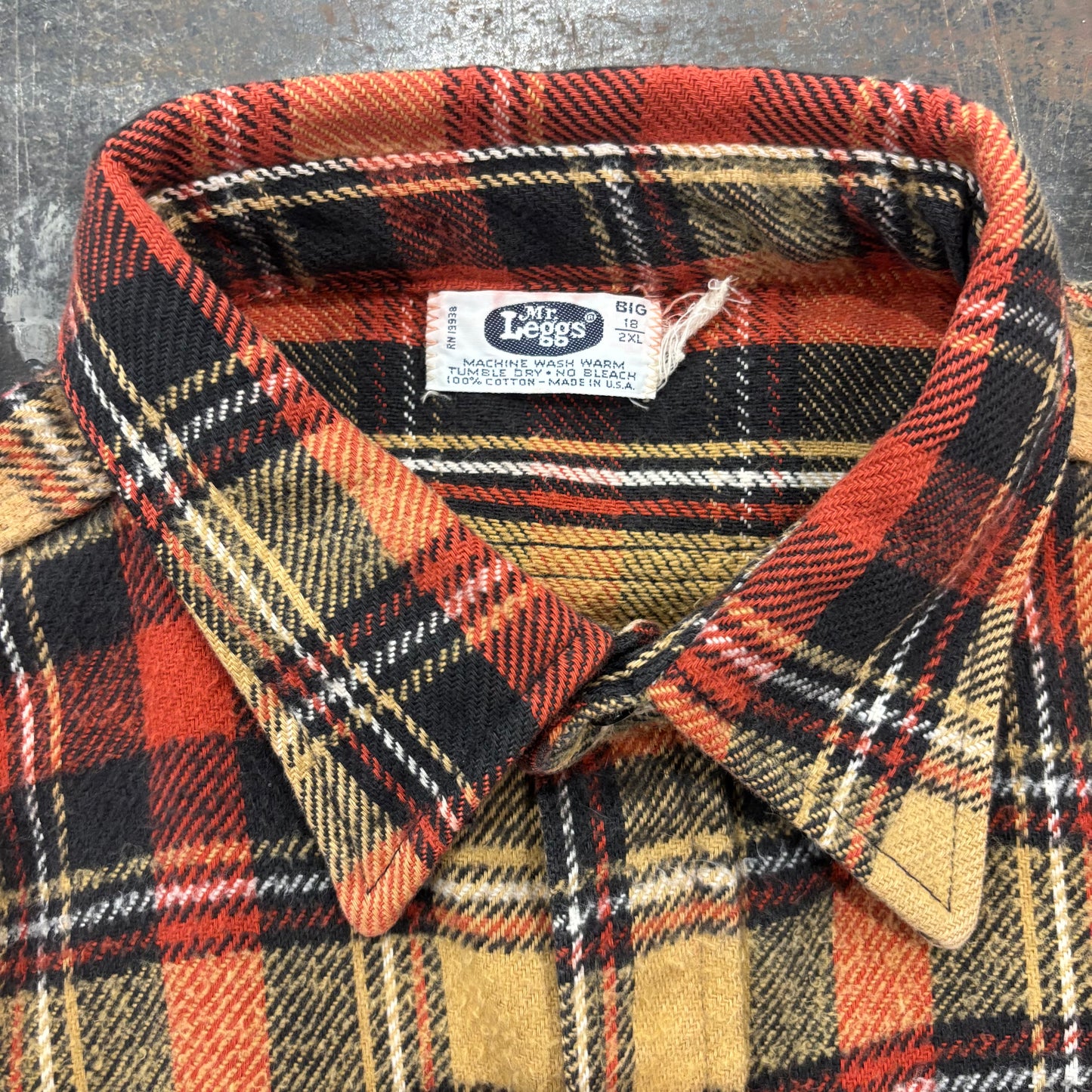 70's  Mr.Leggs USA製 タータンチェック ネルシャツ 朱色 ベージュ 2XL /A5654SH-SO