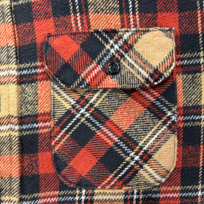 70's  Mr.Leggs USA製 タータンチェック ネルシャツ 朱色 ベージュ 2XL /A5654SH-SO