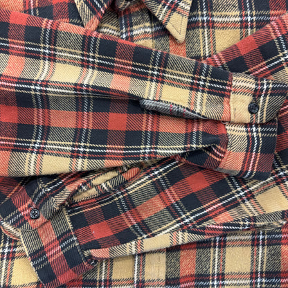 70's  Mr.Leggs USA製 タータンチェック ネルシャツ 朱色 ベージュ 2XL /A5654SH-SO