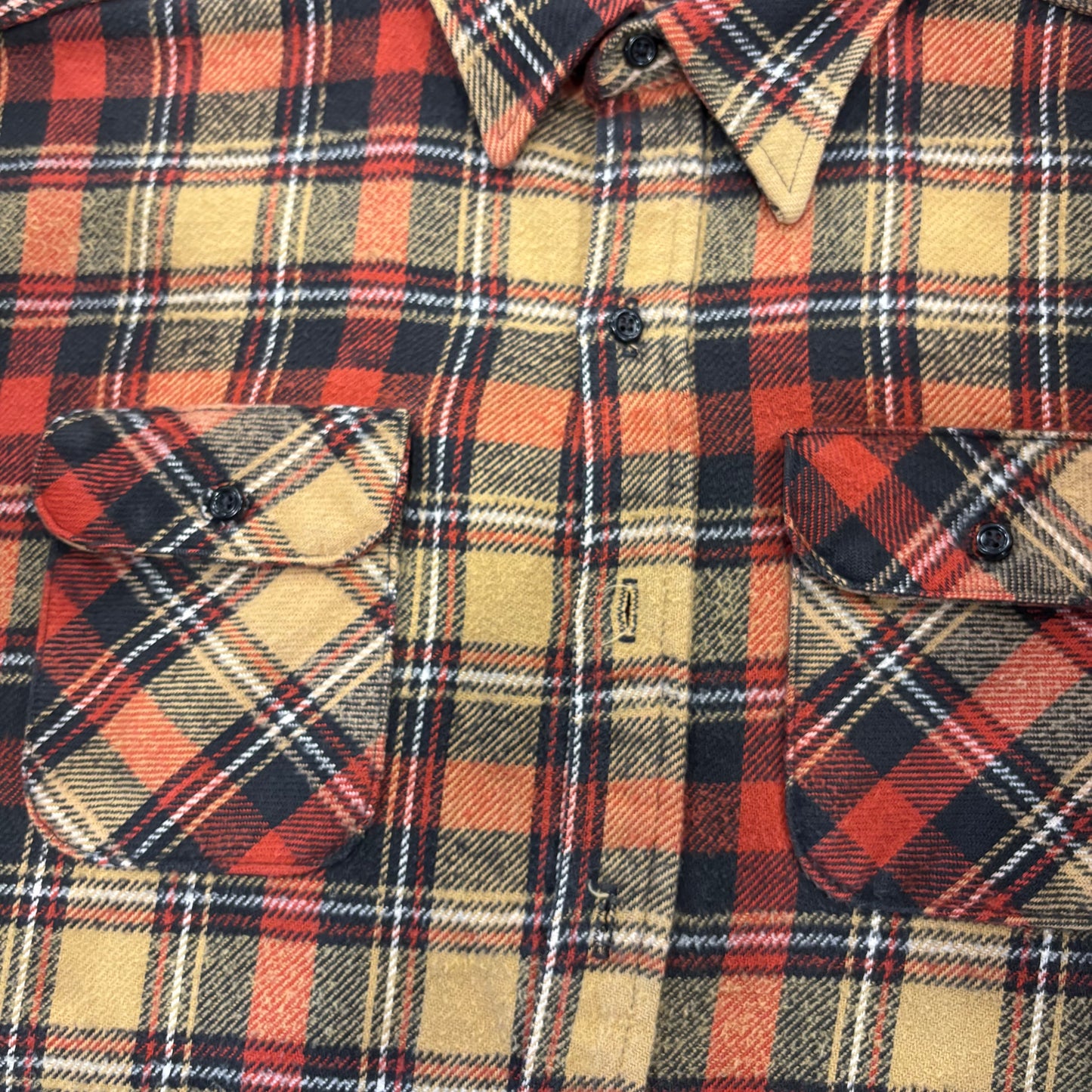 70's  Mr.Leggs USA製 タータンチェック ネルシャツ 朱色 ベージュ 2XL /A5654SH-SO