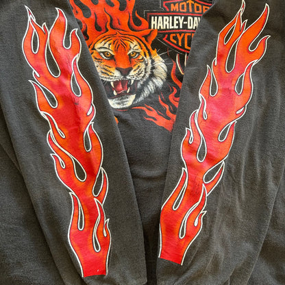 90's Harley-Davidson タイガー フレイムプリントロンT 黒（XL