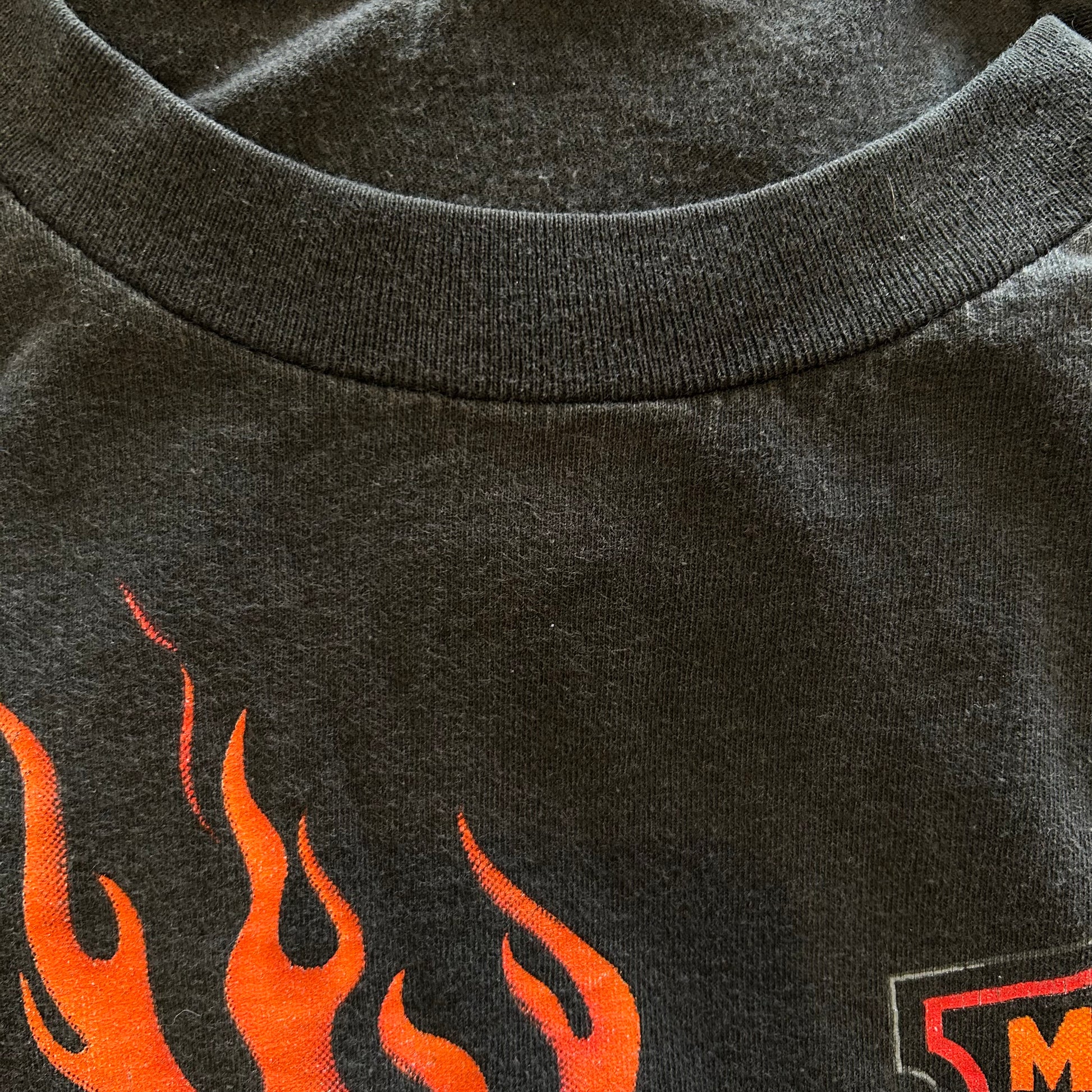 90's Harley-Davidson タイガー フレイムプリントロンT 黒(XL)/A7104T 90's Harley-Davidson タイガー フレイムプリントロンT 黒(XL)/A7104T