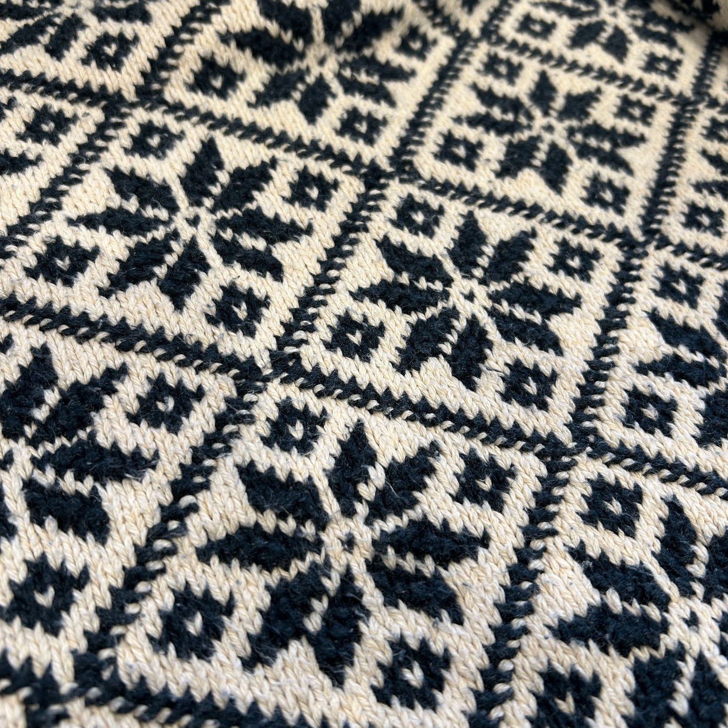 Polo ラルフローレン"HAND KNIT" ノルディック柄 コットン/リネン ニット 白紺(XL)/B3075K-SO