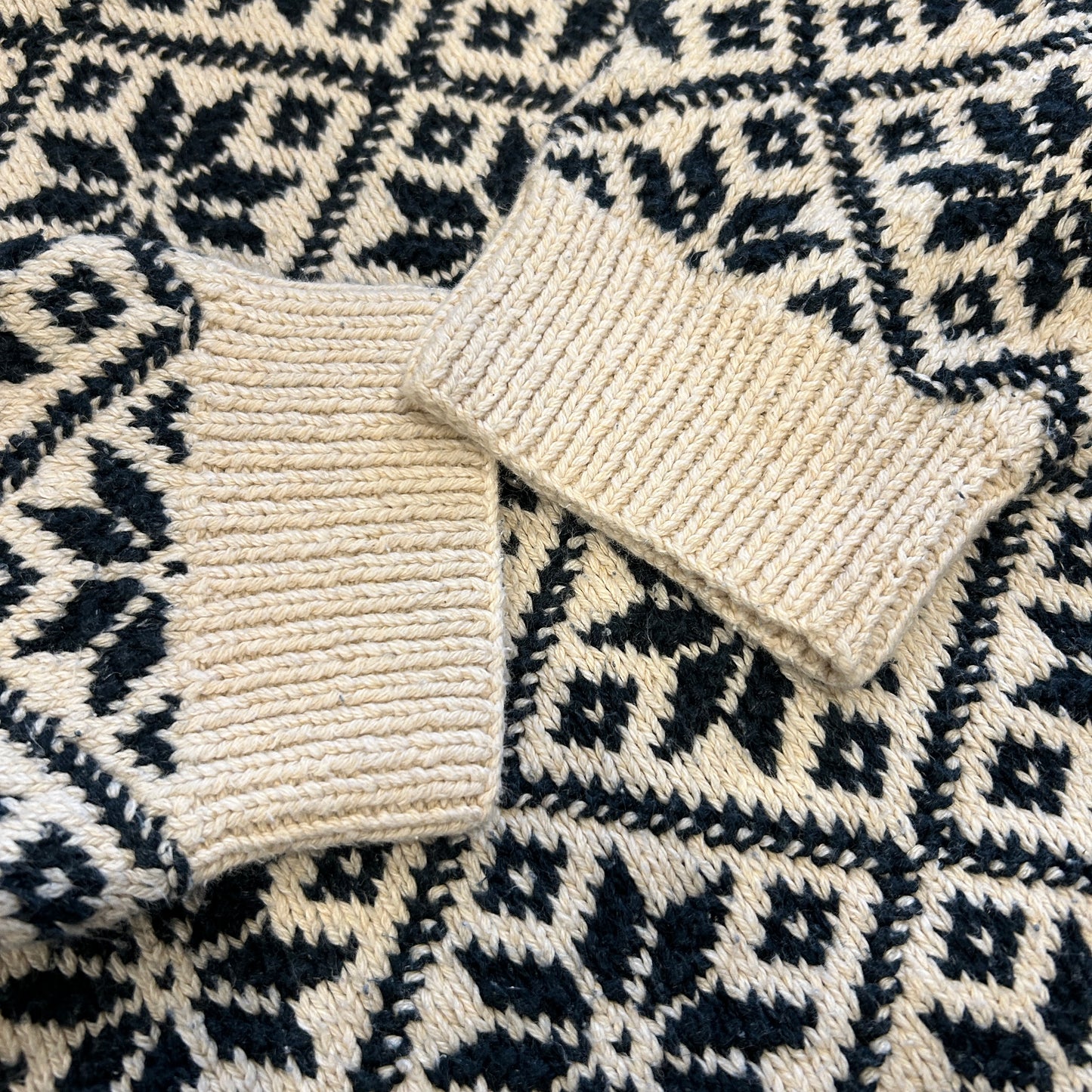 Polo ラルフローレン"HAND KNIT" ノルディック柄 コットン/リネン ニット 白紺(XL)/B3075K-SO