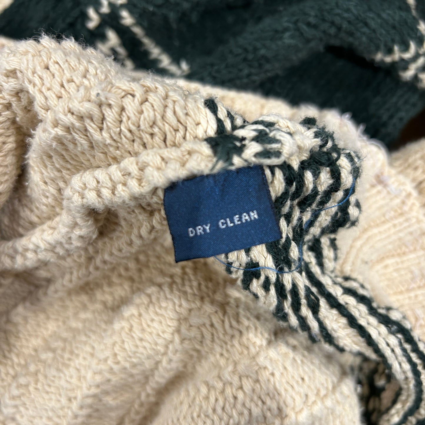 90's Polo ラルフローレン"HAND KNIT"ノルディック柄 コットン/リネンニット グリーン/ベージュ(L)/B1728K-SO