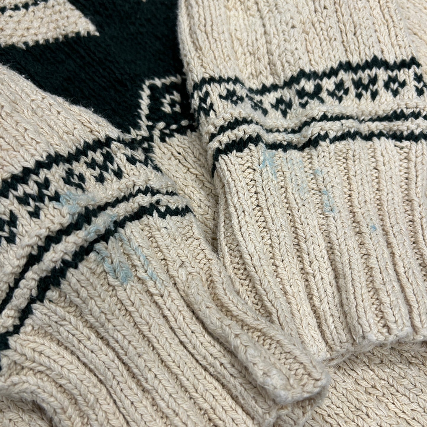 90's Polo ラルフローレン"HAND KNIT"ノルディック柄 コットン/リネンニット グリーン/ベージュ(L)/B1728K-SO