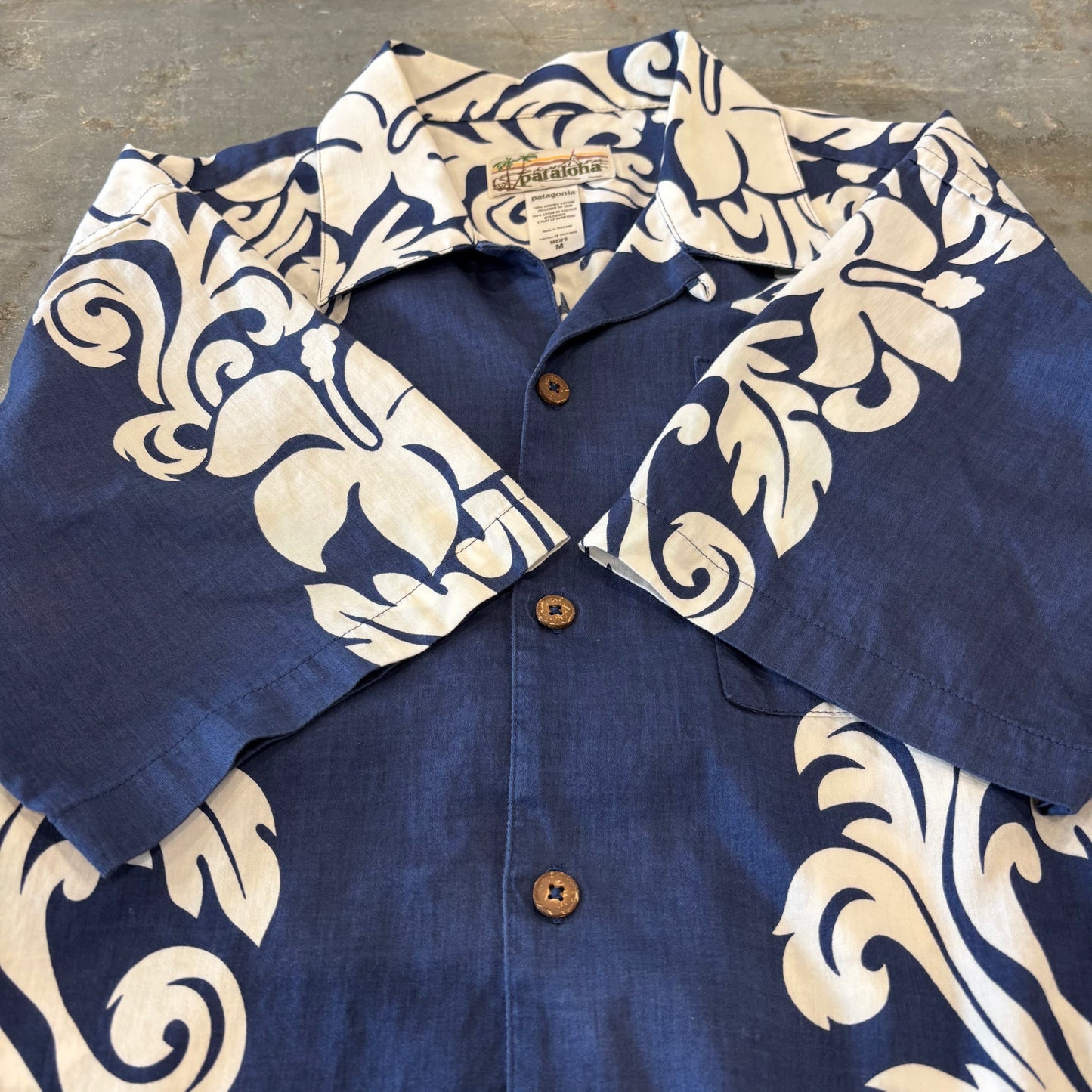 S7 Patagonia パタゴニア pataloha パタロハ ハイビスカス柄 アロハシャツ ネイビー (M)/B3654SH-SO