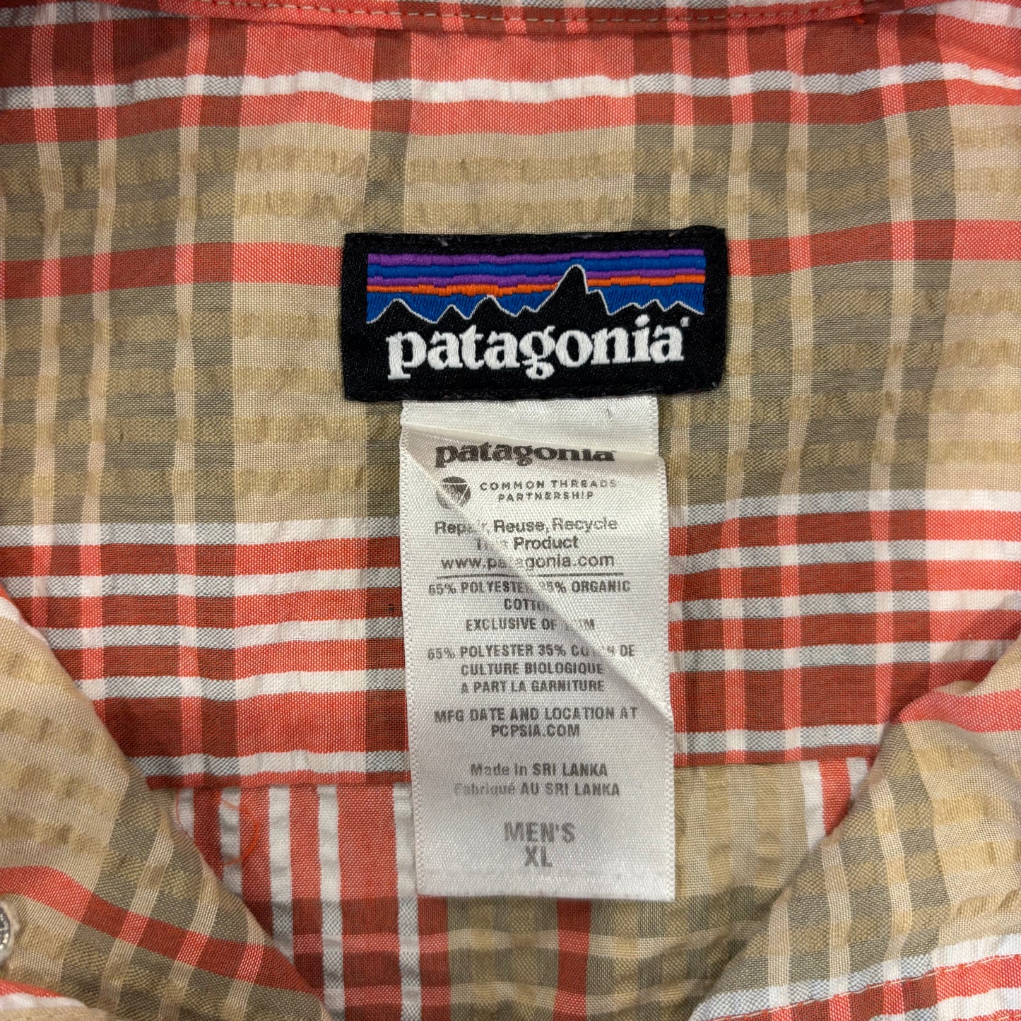 SP13 Patagonia パタゴニア "Puckerware Shirt"シアサッカー 半袖チェックシャツ ベージュ (XL)/B3655SH-SO