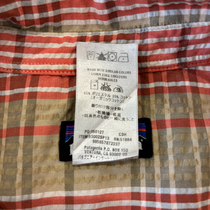 SP13 Patagonia パタゴニア "Puckerware Shirt"シアサッカー 半袖チェックシャツ ベージュ (XL)/B3655SH-SO