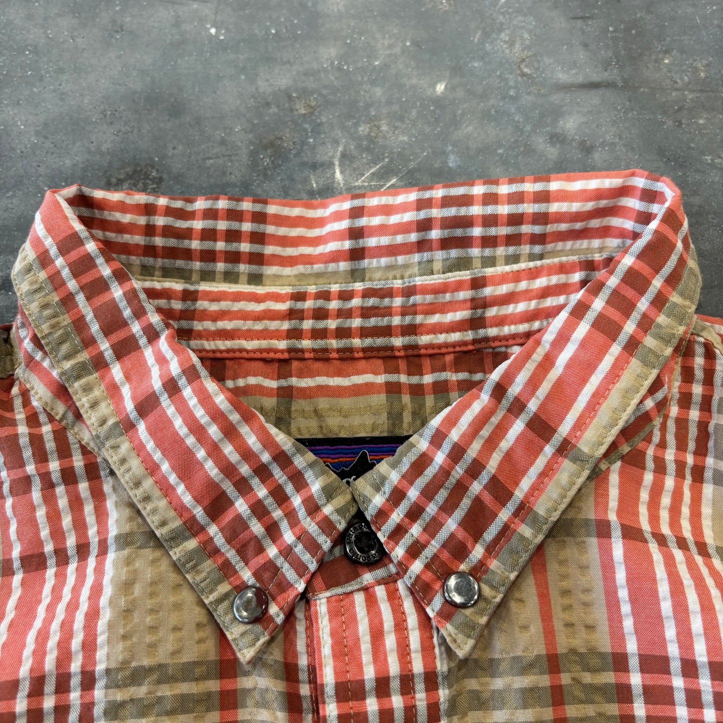 SP13 Patagonia パタゴニア "Puckerware Shirt"シアサッカー 半袖チェックシャツ ベージュ (XL)/B3655SH-SO