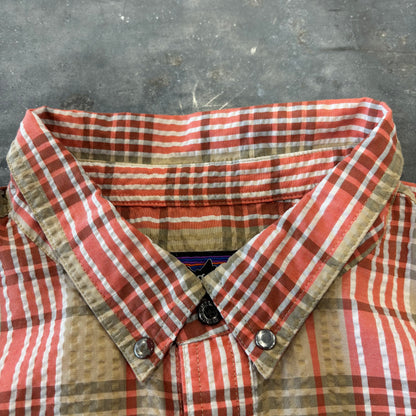 SP13 Patagonia パタゴニア "Puckerware Shirt"シアサッカー 半袖チェックシャツ ベージュ (XL)/B3655SH-SO