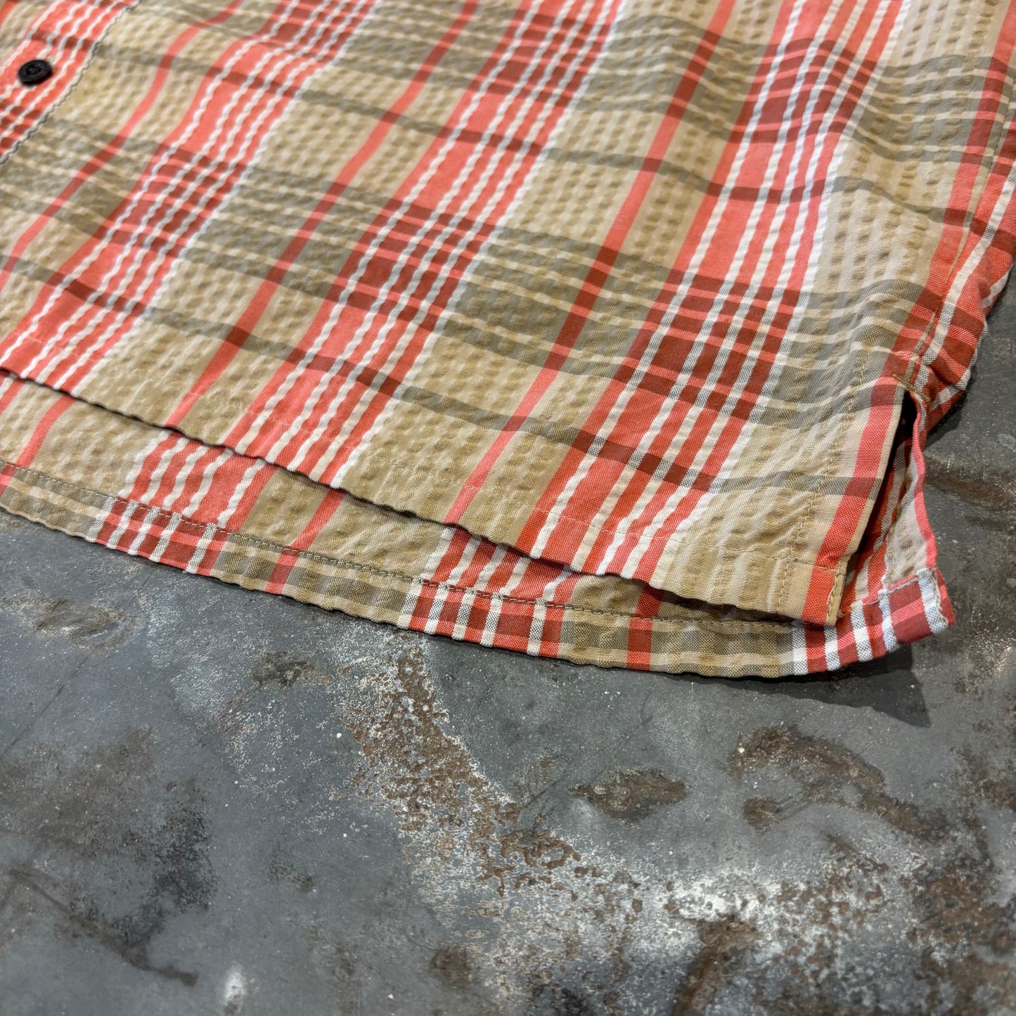 SP13 Patagonia パタゴニア "Puckerware Shirt"シアサッカー 半袖チェックシャツ ベージュ (XL)/B3655SH-SO