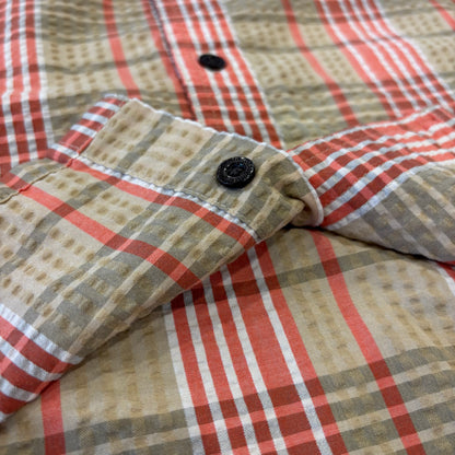 SP13 Patagonia パタゴニア "Puckerware Shirt"シアサッカー 半袖チェックシャツ ベージュ (XL)/B3655SH-SO