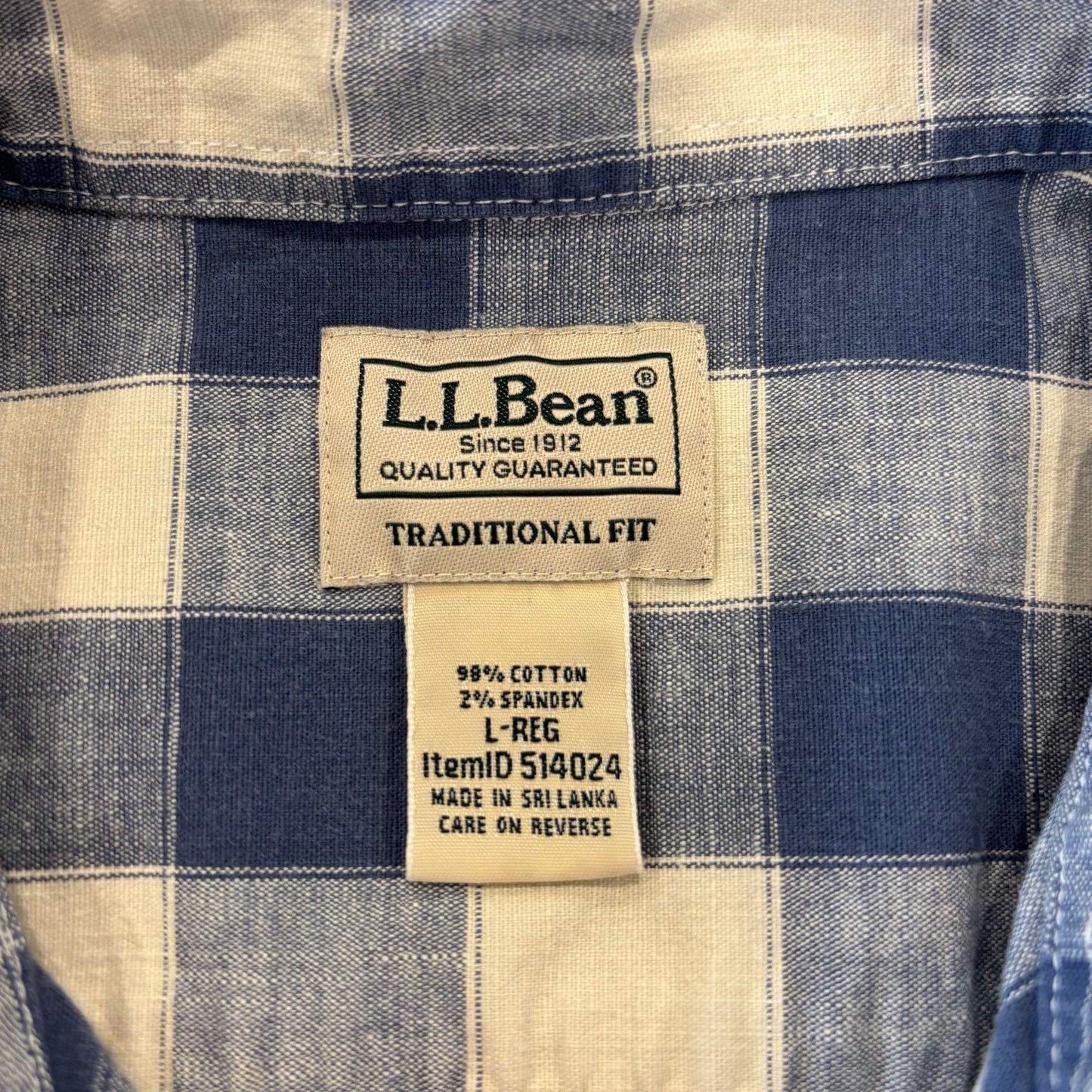 00's L.L.Bean エルエルビーン ブロックチェック 半袖 ボタンダウンシャツ 青 (L)/B3656SH-SO