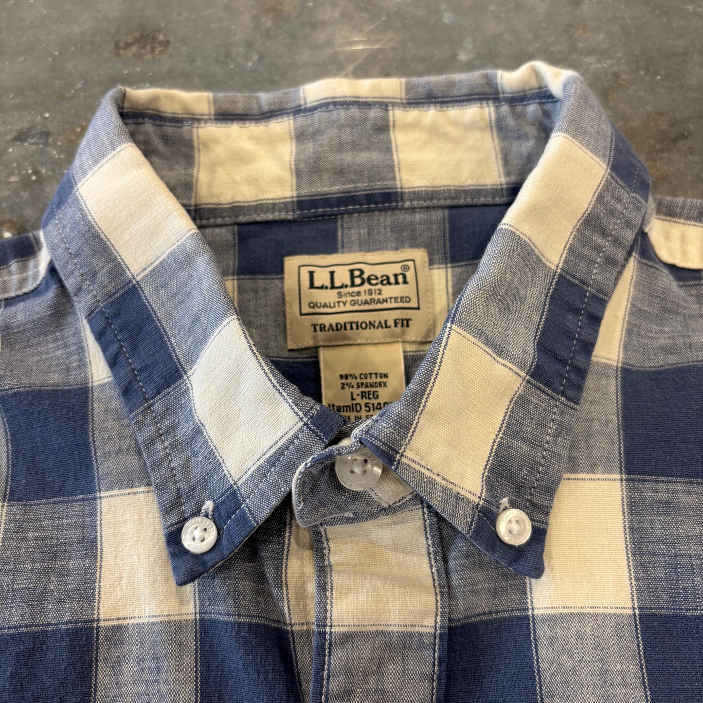 00's L.L.Bean エルエルビーン ブロックチェック 半袖 ボタンダウンシャツ 青 (L)/B3656SH-SO