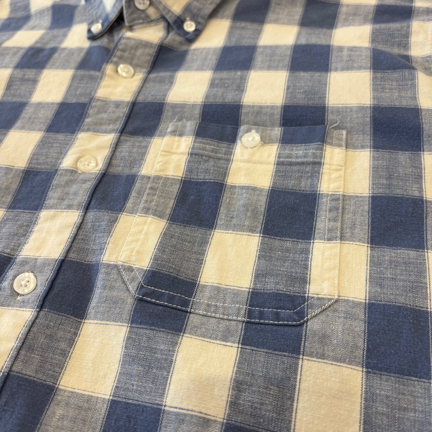 00's L.L.Bean エルエルビーン ブロックチェック 半袖 ボタンダウンシャツ 青 (L)/B3656SH-SO