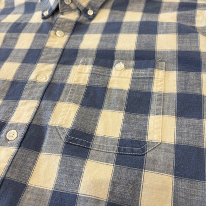 00's L.L.Bean エルエルビーン ブロックチェック 半袖 ボタンダウンシャツ 青 (L)/B3656SH-SO