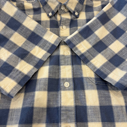 00's L.L.Bean エルエルビーン ブロックチェック 半袖 ボタンダウンシャツ 青 (L)/B3656SH-SO