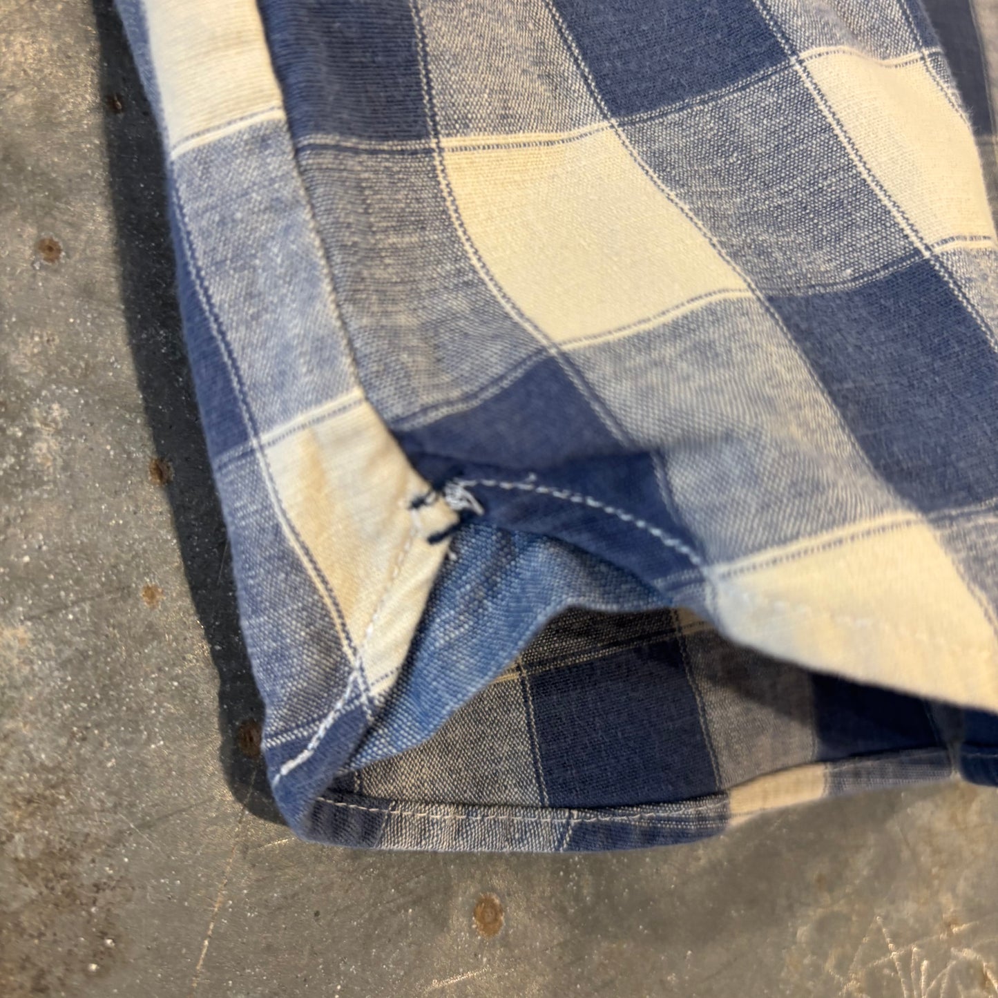 00's L.L.Bean エルエルビーン ブロックチェック 半袖 ボタンダウンシャツ 青 (L)/B3656SH-SO
