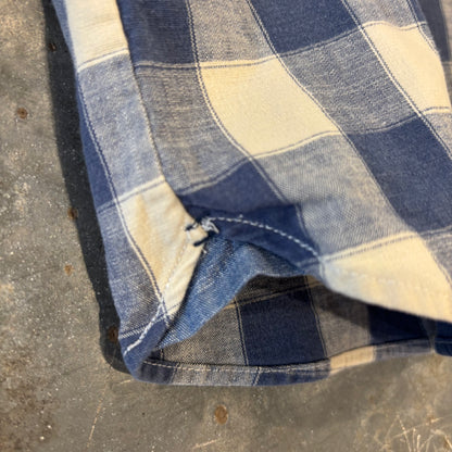 00's L.L.Bean エルエルビーン ブロックチェック 半袖 ボタンダウンシャツ 青 (L)/B3656SH-SO