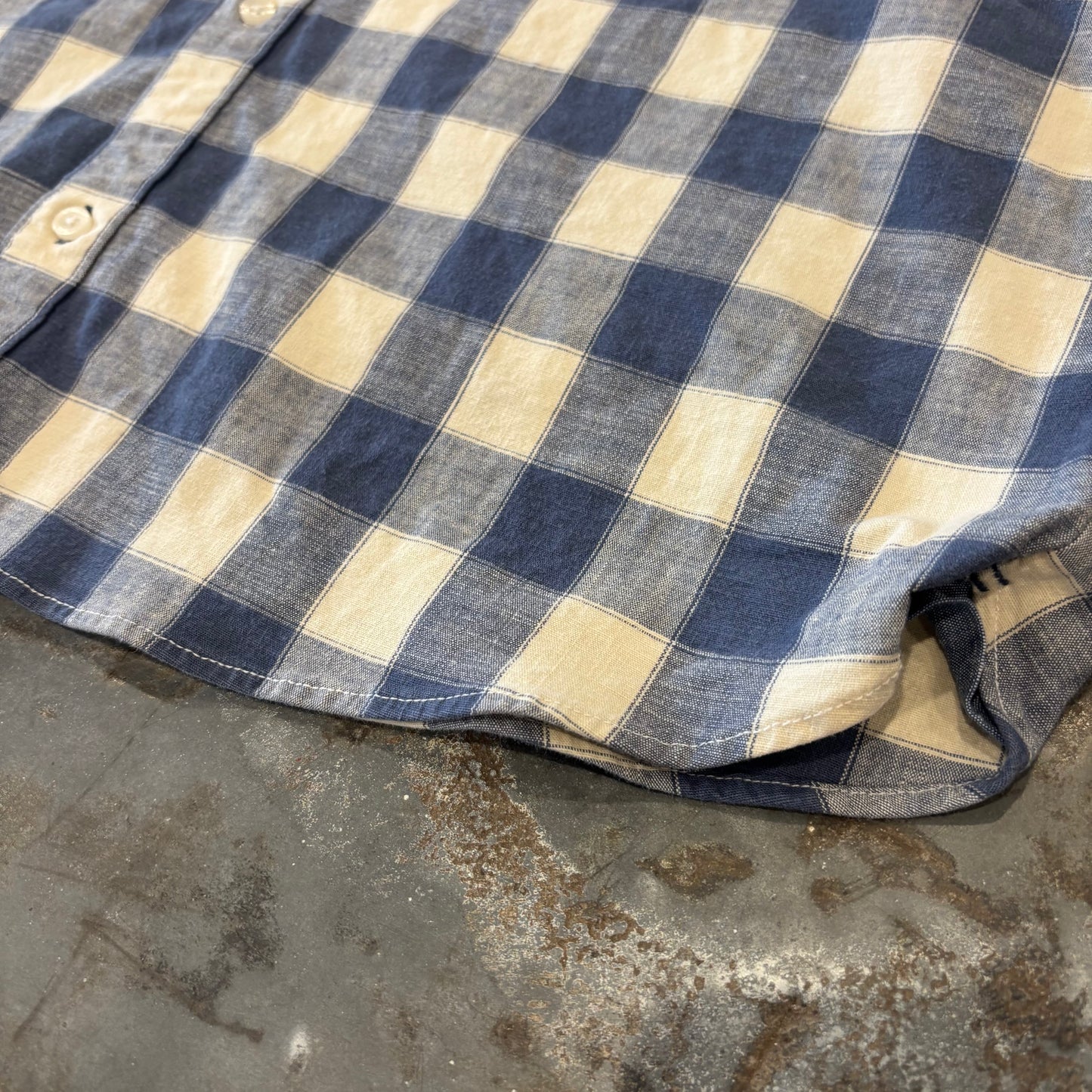 00's L.L.Bean エルエルビーン ブロックチェック 半袖 ボタンダウンシャツ 青 (L)/B3656SH-SO