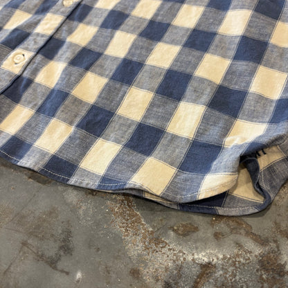 00's L.L.Bean エルエルビーン ブロックチェック 半袖 ボタンダウンシャツ 青 (L)/B3656SH-SO