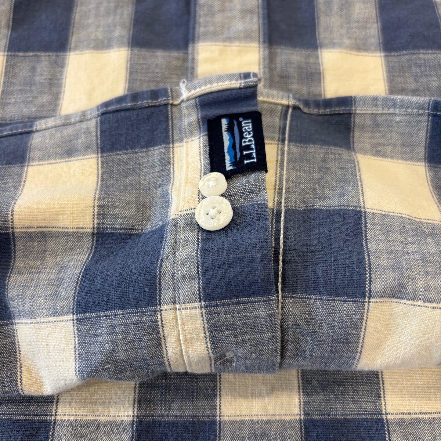 00's L.L.Bean エルエルビーン ブロックチェック 半袖 ボタンダウンシャツ 青 (L)/B3656SH-SO