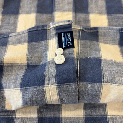 00's L.L.Bean エルエルビーン ブロックチェック 半袖 ボタンダウンシャツ 青 (L)/B3656SH-SO